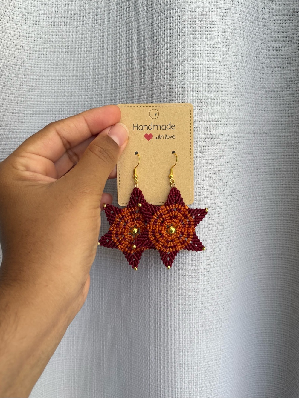 Handmade Maroon & Orange Star Beaded Earrings